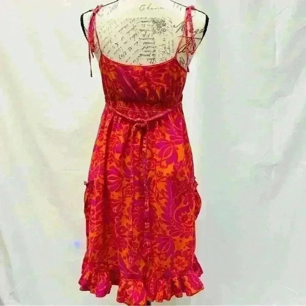 Flowers spaghetti strap midi dress size medium with ruffle hem and pockets. Sz m - Picture 4 of 11